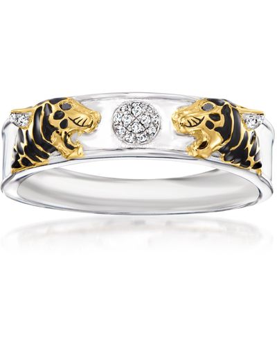 Ross-Simons Black And Diamond-accented Tiger Ring With Black Enamel - Metallic