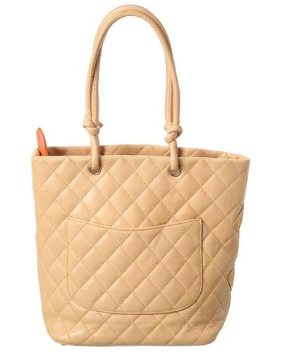 Chanel Quilted Lambskin Leather Medium Cambon Tote - Natural