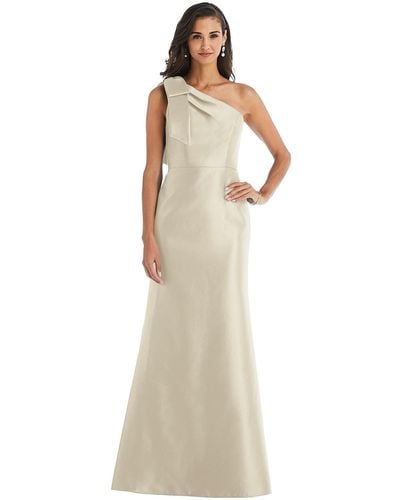 Alfred Sung Bow One-shoulder Satin Trumpet Gown - Natural