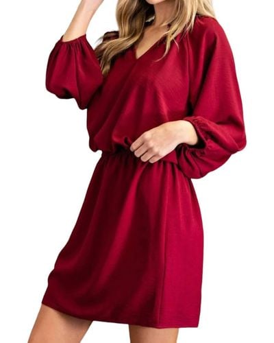 Eesome Ruffled Puff Sleeve Dress - Red