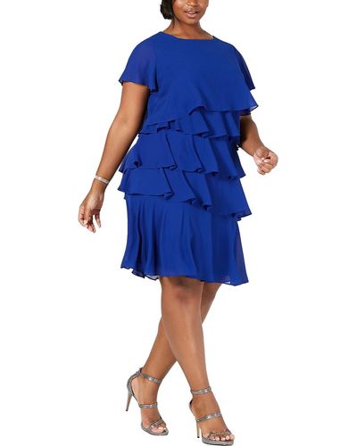 Jessica Howard Plus Drapey Midi Cocktail And Party Dress - Blue