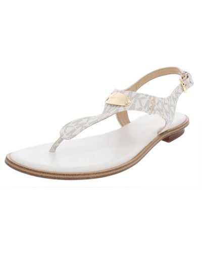 MICHAEL Michael Kors Mk Plate Leather Ankle Strap Thong Sandals - White