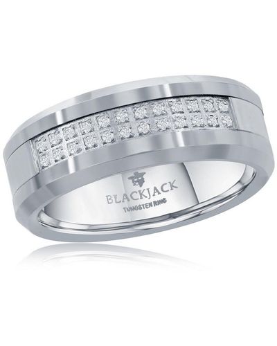 Black Jack Jewelry Brushed And Polished Double Row Cz Tungsten Ring - Metallic