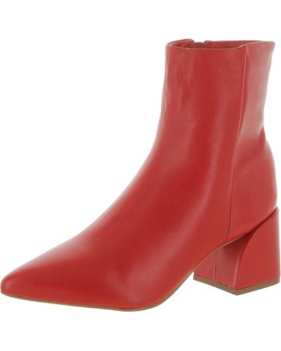 Steve Madden Faris Leather Heels Ankle Boots - Red