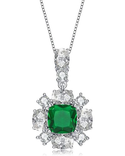 Rachel Glauber Rg White Gold Plated Green And White Cubic Zirconia Accent Pendant Necklace