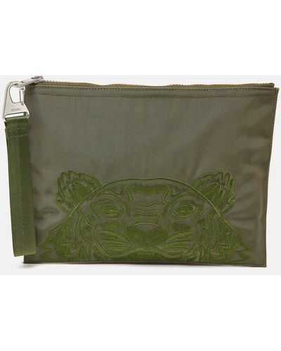 KENZO Tiger Embroidered Canvas Zip Flat Pouch - Green