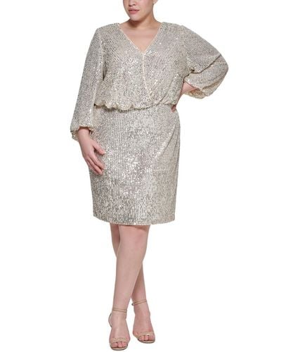 Eliza J Plus Sequined Polyester Sheath Dress - Gray