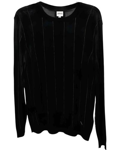 Armani Long Sleeve Striped Top - Black