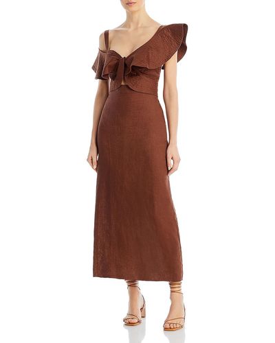 Johanna Ortiz Linen Long Maxi Dress - Brown