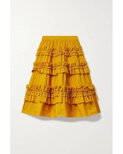Jason Wu Ruffled Tiered Cotton-poplin Midi Skirt - Yellow