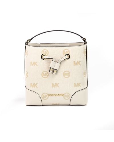 Michael Kors Mercer Small Embossed Drawstring Bucket Messenger Bag - Natural