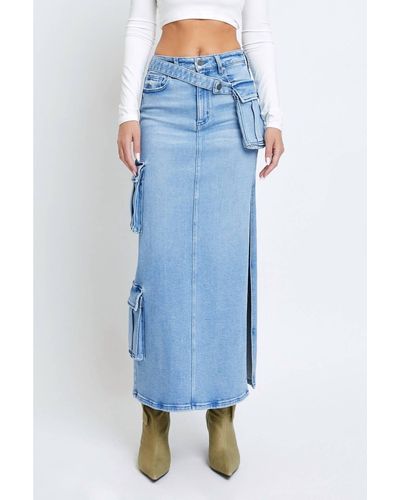 Hidden Jeans Cargo Side Slit Skirt - Blue