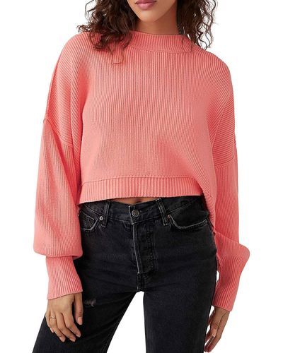 Free People Easy Street Mock Neck Cropped Pullover Sweater - Red