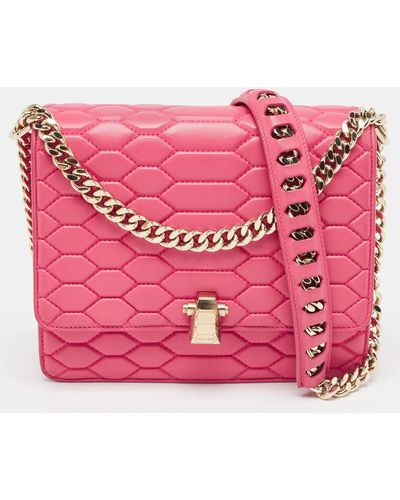 Roberto Cavalli Dark Quilted Leather Hera Shoulder Bag - Pink