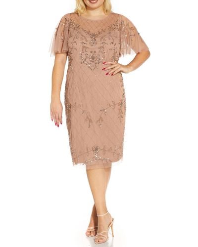 Adrianna Papell Plus Embellished Knee-length Shift Dress - Natural