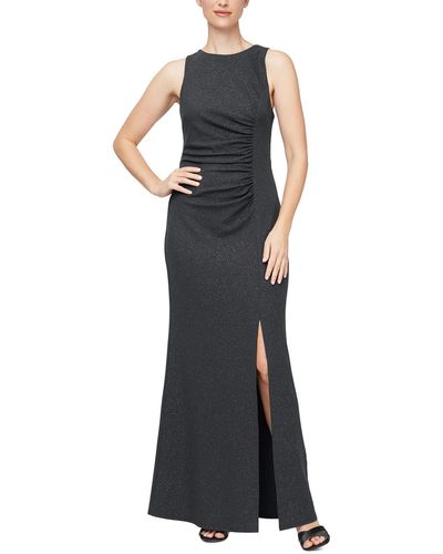 SLNY Ruched Polyester Evening Dress - Black