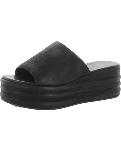 Free People Leather Peep-toe Wedge Sandals - Black