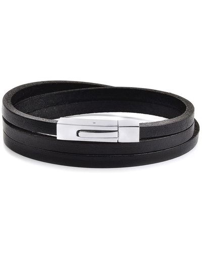 Crucible Jewelry Crucible Leather Wrap Bracelet With Stainless Steel Clasp - Black