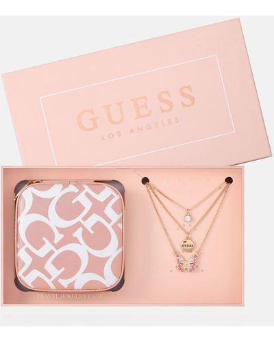 Guess Factory Tone Layered Necklace Box Set - Pink