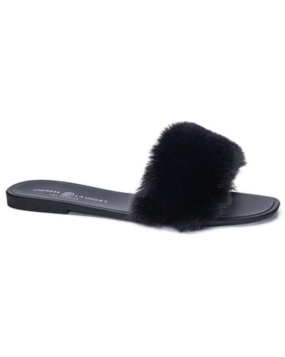 Chinese Laundry Midnight Faux Fur Flat Slide Sandals - Blue
