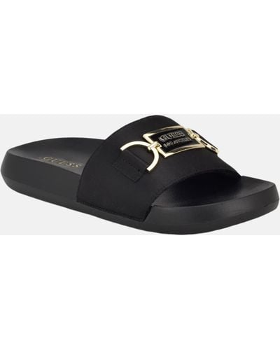 Guess Factory Pure Satin Pool Slides - Black