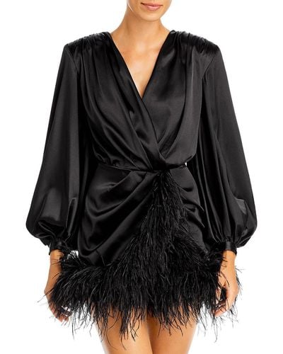 Bronx and Banco Farah Satin Feathers Cocktail And Party Dress - Black