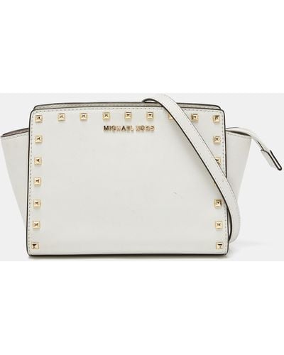 Michael Kors Saffiano Studded Leather Small Selma Crossbody Bag - White