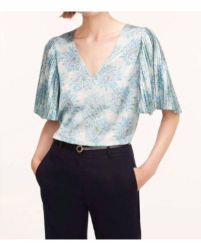 Rebecca Taylor Pleated Sleeve Top - Blue