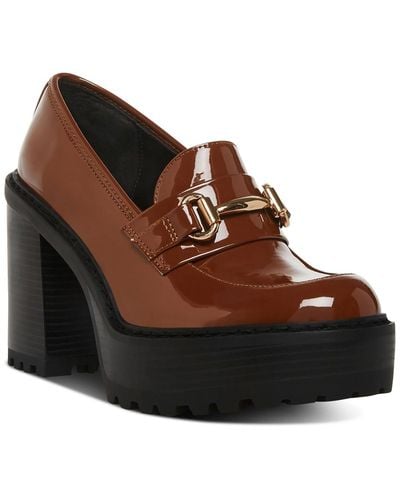 Madden Girl Kiiera Patent Leather Bit Loafer Platform Heels - Brown