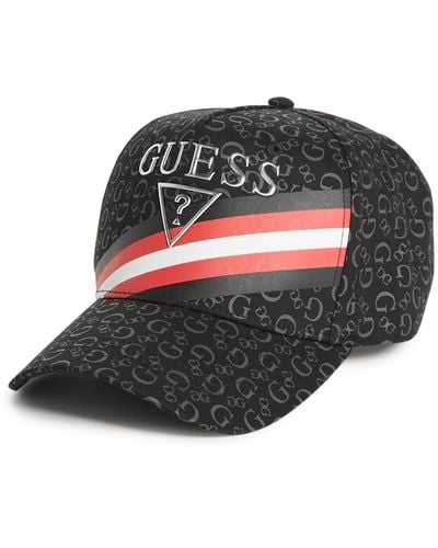Guess Factory Logo Striped Baseball Hat - Black