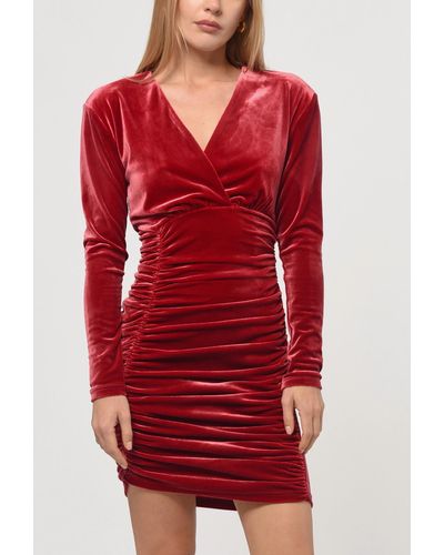 Greylin Arya Ruched Velvet Dress - Red