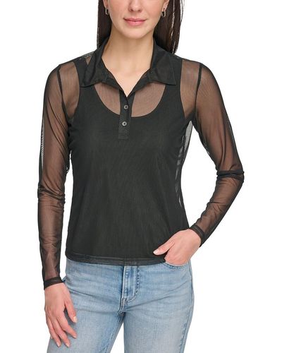 DKNY Illusion Sheer Button-down Top - Black