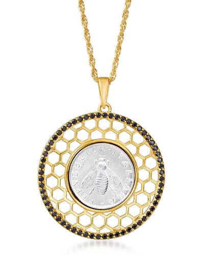 Ross-Simons Italian . Spinel Genuine Bee Lira Coin Pendant Necklace - Black