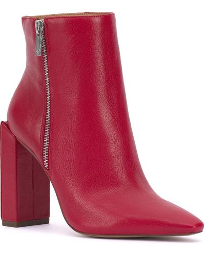 Jessica Simpson Timea Leather Heels Ankle Boots - Red