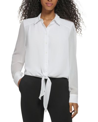 Calvin Klein Sheer Lined Blouse - White