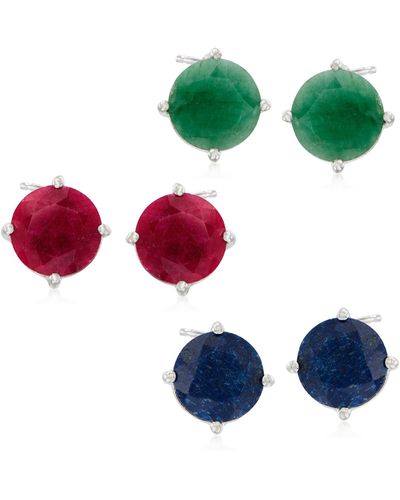 Ross-Simons Multi-stone Jewelry Set: 3 Pairs Of Stud Earrings - Red