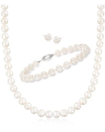 Ross-Simons 6.5-7mm Cultured Pearl Jewelry Set: Necklace, Bracelet And Stud Earrings - White