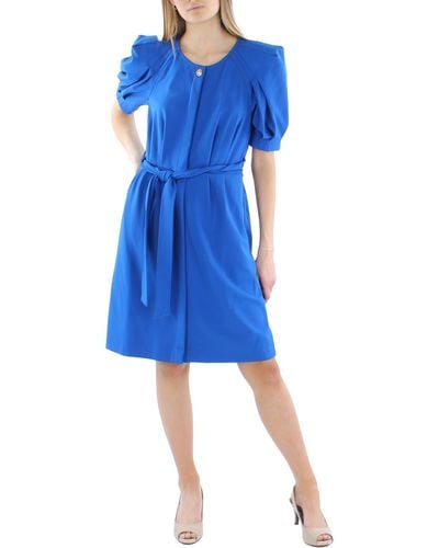 Calvin Klein Knit Puff Sleeves Fit & Flare Dress - Blue