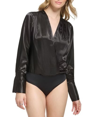 Calvin Klein Satin Long Sleeve Bodysuit - Black