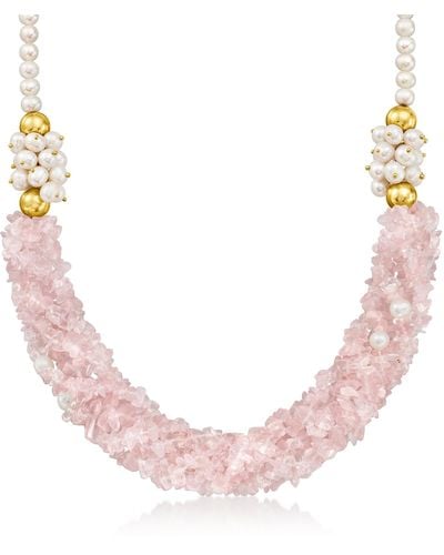 Ross-Simons Rose Quartz Bead Necklace With 4.5-5.5mm Cultured Pearls - Pink