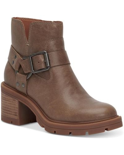 Lucky Brand Slyvin Leather Zipper Booties - Brown