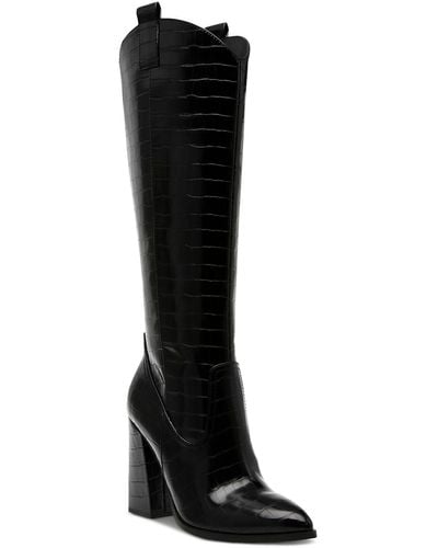 DV by Dolce Vita Charlot Faux Leather Block Heel Knee-high Boots - Black