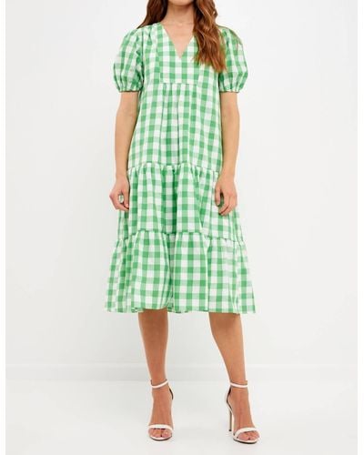 English Factory Gingham Midi Dress - Green