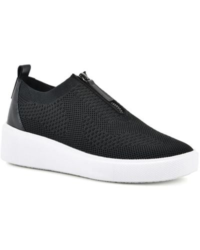 White Mountain Dacey Zipper Knit Casual And Fashion Sneakers - Black