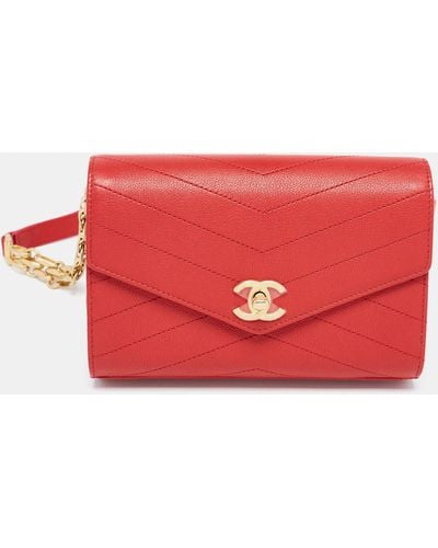 Chanel Chevron Leather Coco Waist Belt Bag - Red