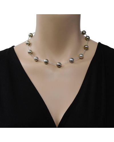 Assael 18k White Gold Tahitian Natural Color Pearl Collar Necklace N5018 - Black