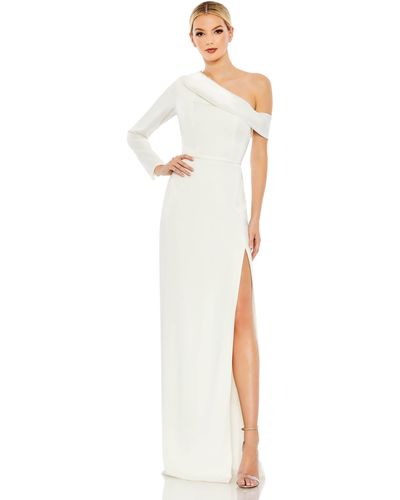 Ieena for Mac Duggal Long Sleeve Drop Shoulder Evening Gown - White