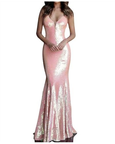 Jovani V-neck Sequin Gown - Pink