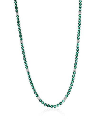 Simona Sterling Silver Round Spinel Cz Tennis Necklace (green - Blue