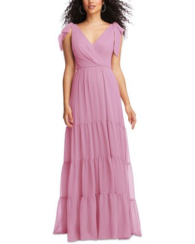 Social Bridesmaid Bow Polyester Evening Dress - Purple